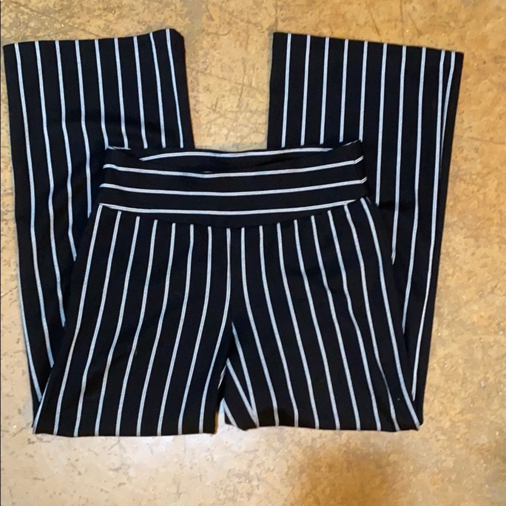 Zac and Rachel black pin stripe pants
